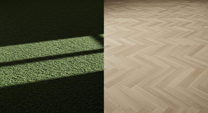 sol en parquet et moquette